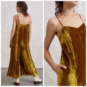 Anthropologie Velvet Jumpsuit in Mustard